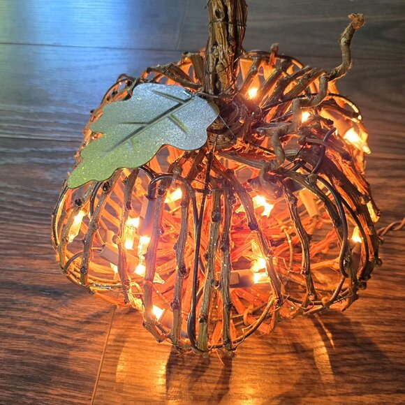 Cottagecore Style Grapevine & Metal Light-Up Pumpkin Decor - Picture 1 of 13